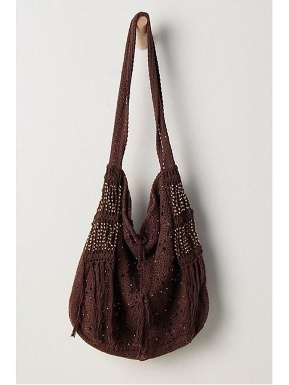 Free People Sunrise To Sunset Crochet Tote in Espresso Brown NWT